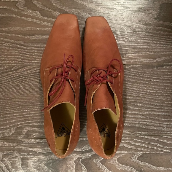 John Fluevog Tudor Prysten Square Toe Lace Up Dress Shoe Leather Portugal Made - Picture 2 of 16